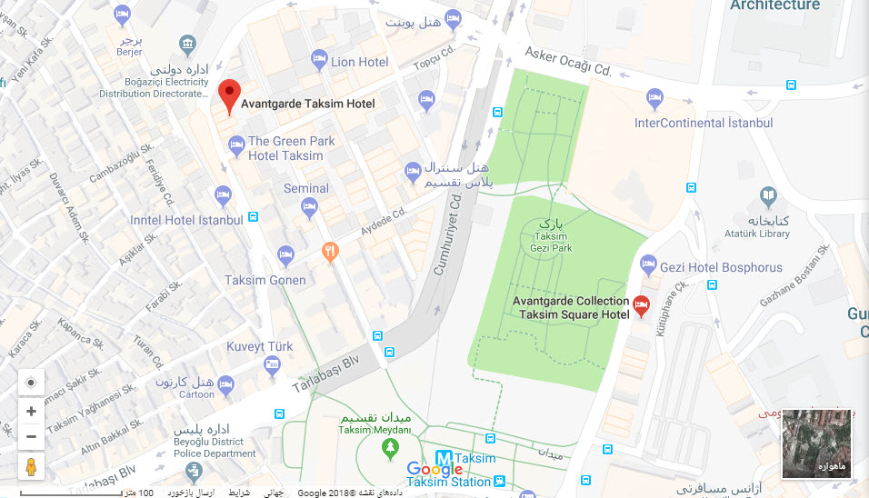 مکان هتل آوانتگارد تقسیم بر روی نقشه گوگل