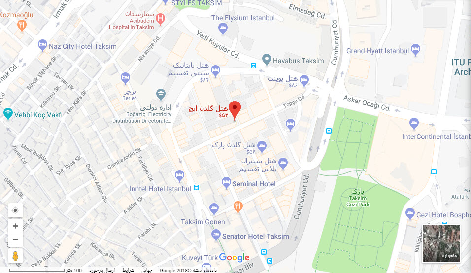 مکان هتل گلدن ایج بر روی نقشه گوگل