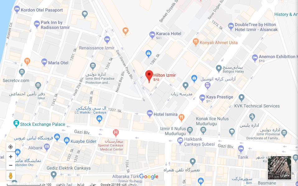 مکان هتل هیلتون ازمیر بر روی نقشه گوگل