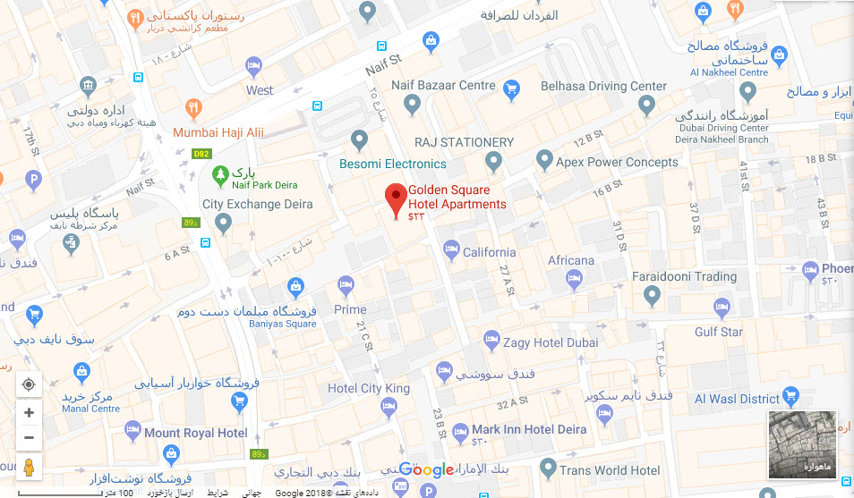 مکان هتل گلدن اسکوئر بر روی نقشه گوگل