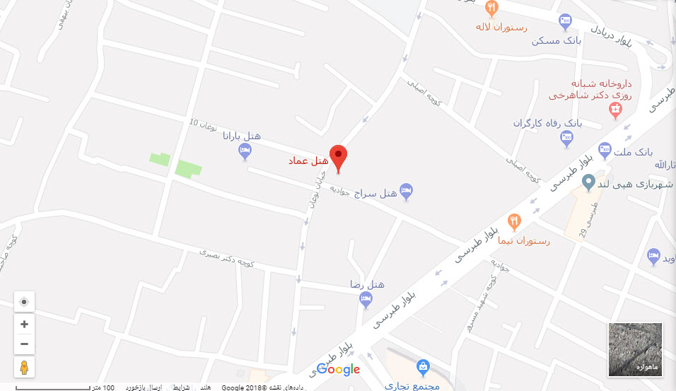 مکان هتل عماد بر روی نقشه گوگل