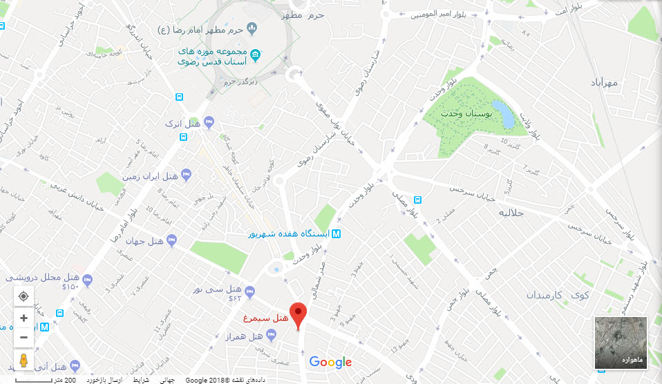 مکان هتل سیمرغ بر روی نقشه گوگل
