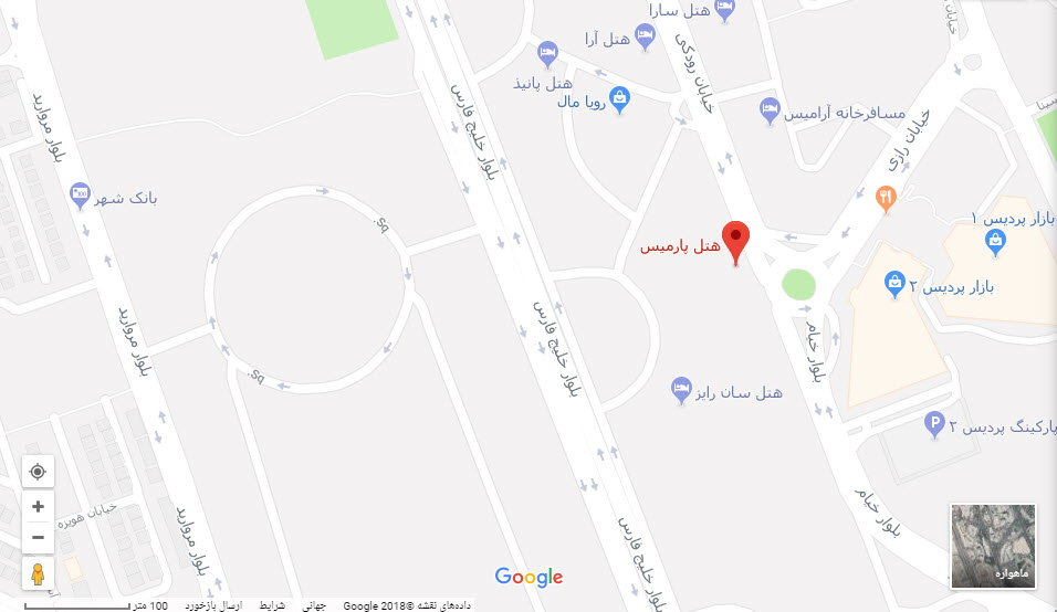 مکان هتل پارمیس بر روی نقشه گوگل