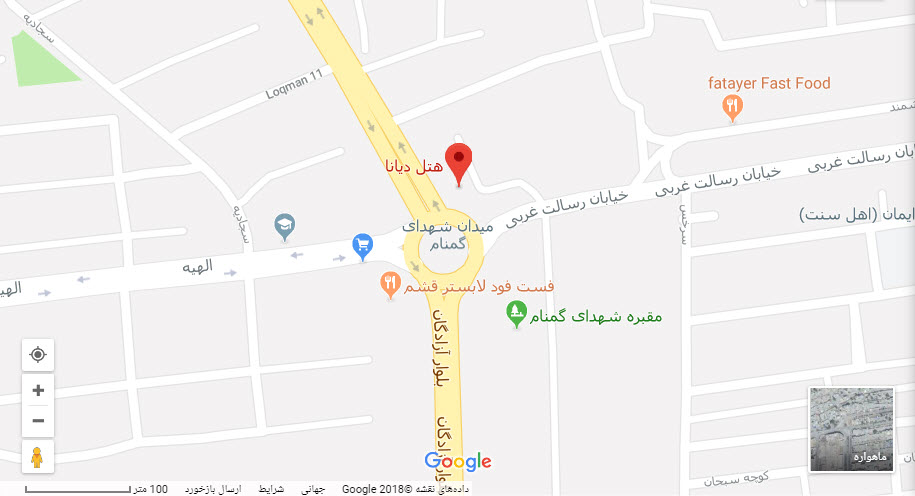 مکان هتل دیانا بر روی نقشه گوگل