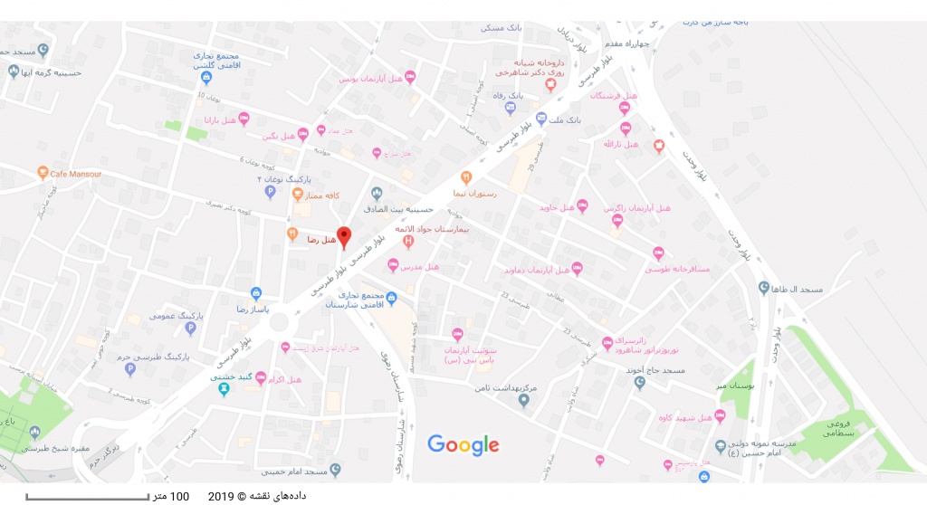 مکان هتل رضا بر روی نقشه گوگل