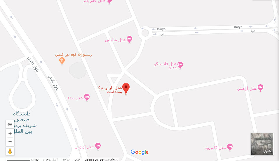 مکان هتل پارس نیک بر روی نقشه گوگل