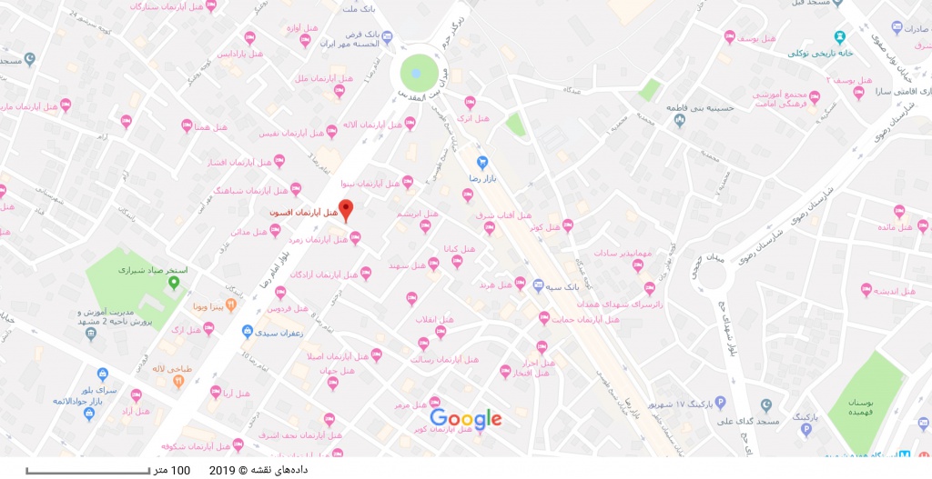 مکان هتل افسون بر روی نقشه گوگل