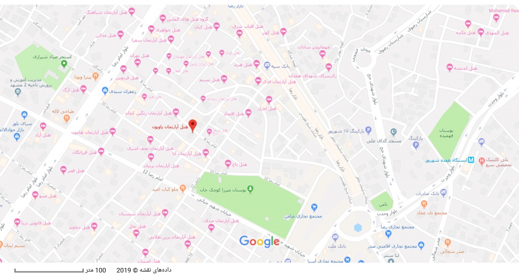 مکان هتل پاویون بر روی نقشه گوگل