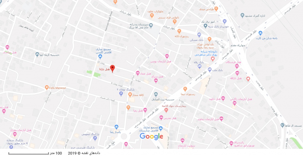 مکان هتل بارانا بر روی نقشه گوگل
