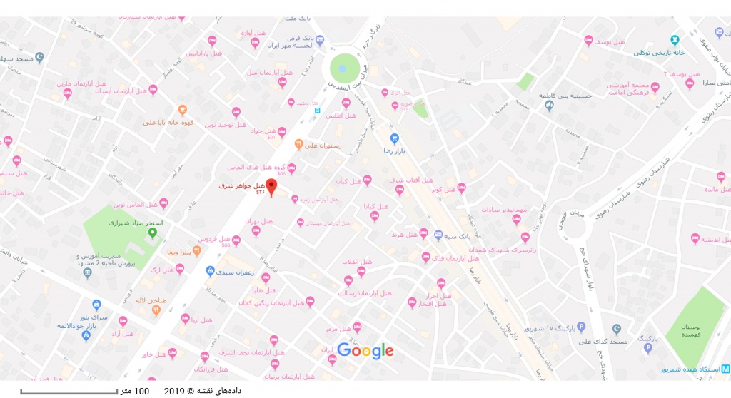 مکان هتل جواهر شرق بر روی نقشه گوگل