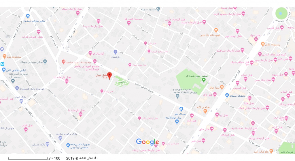 مکان هتل عرش بر روی نقشه گوگل