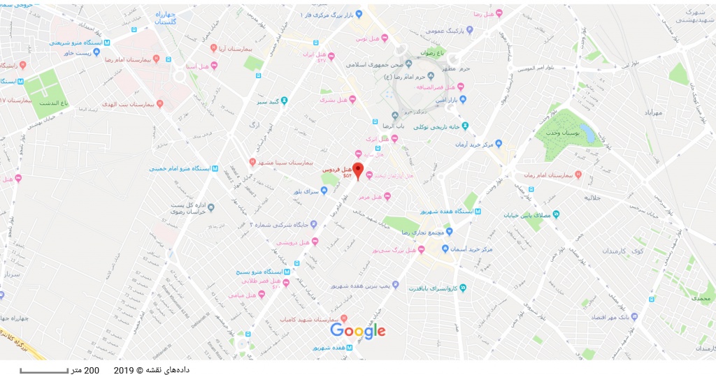 مکان هتل فردوس بر روی نقشه گوگل