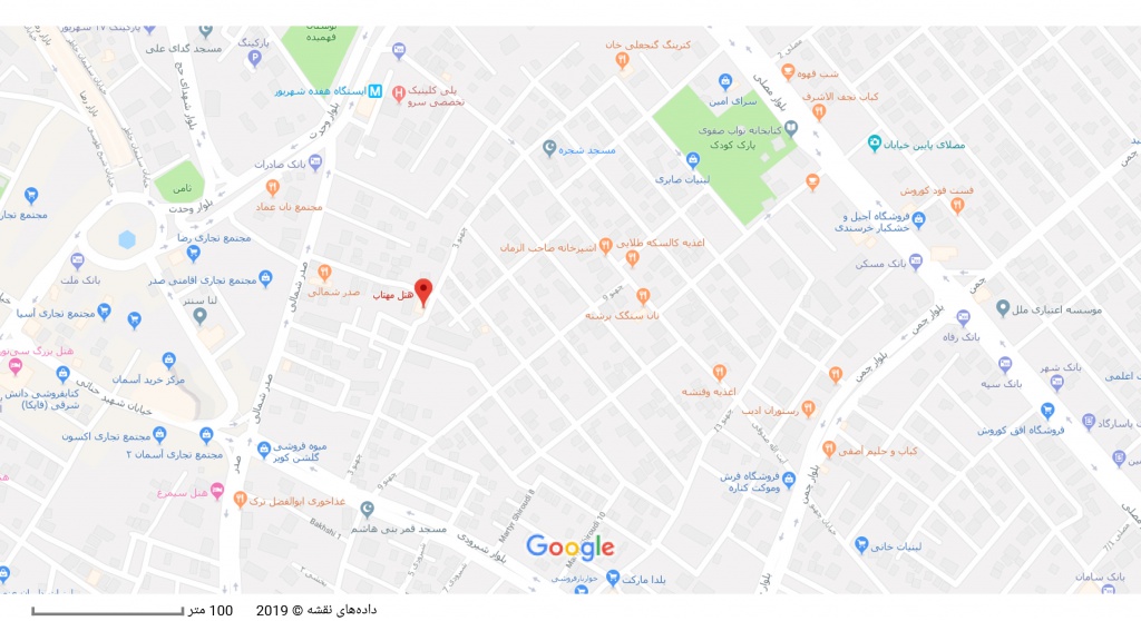 مکان هتل مهتاب بر روی نقشه گوگل